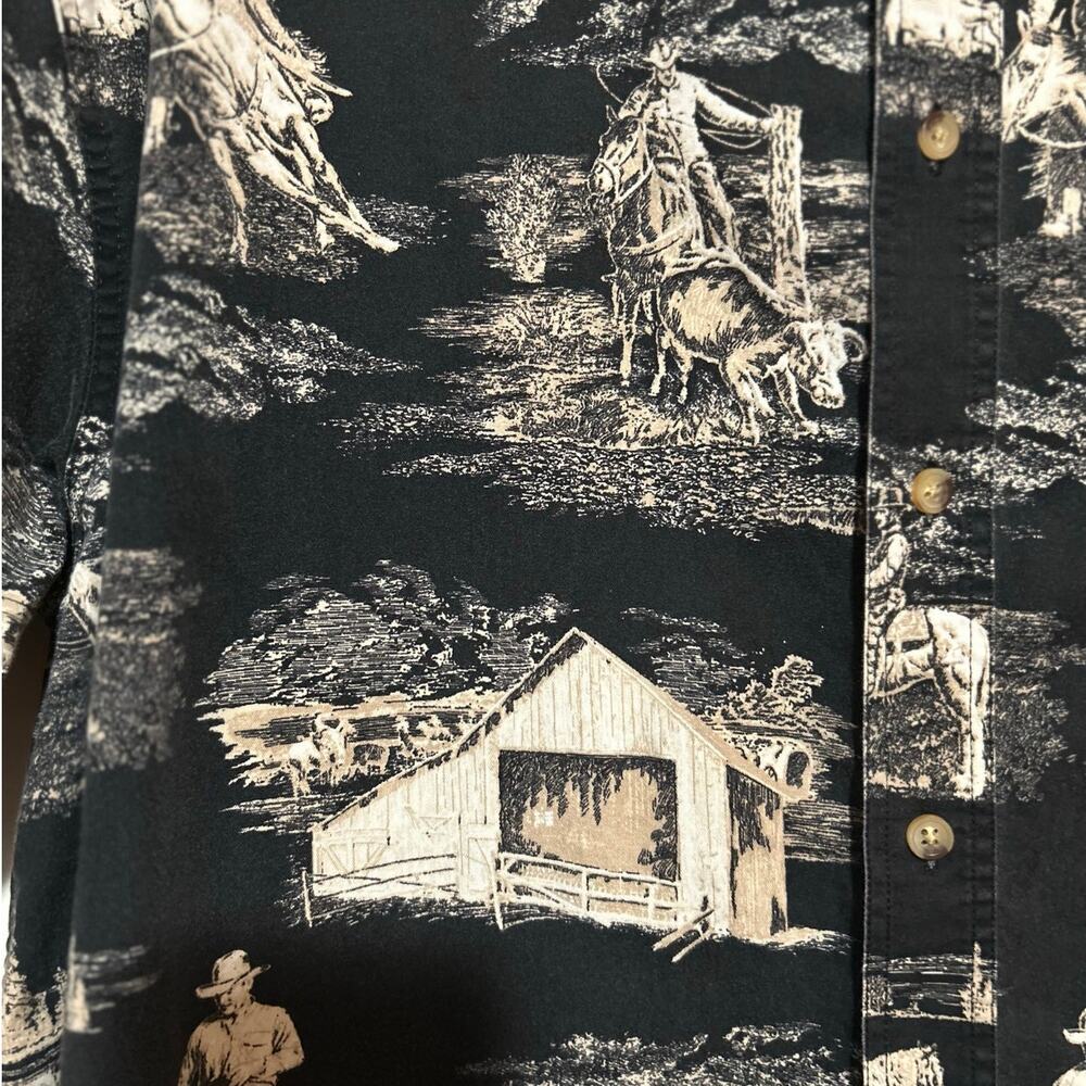 Bit & Bridle Men's Black White Barn Cowboy Short Sleeve Button Down Size XL - Picture 5 of 5